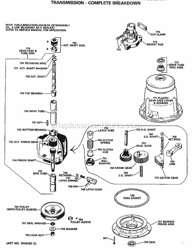 GE WLW3400SBLAD Washer Transmission - Complete Breakdown Diagram