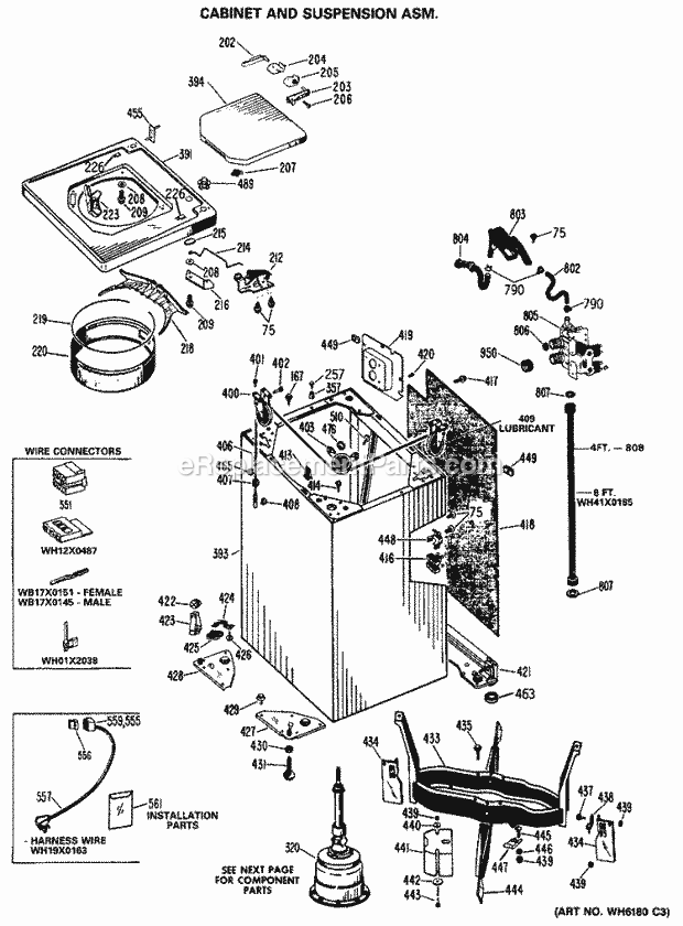 GE WLW3750RBL Washer Cabinet and Suspension Asm. Diagram