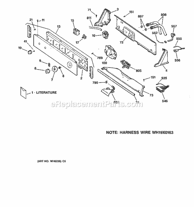 GE WMSR2100T6AA Washer Controls & Backsplash Diagram