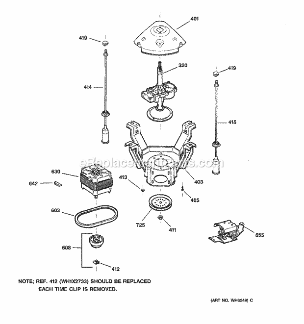 GE WMSR2100T6WW Washer Suspension, Pump & Drive Components Diagram