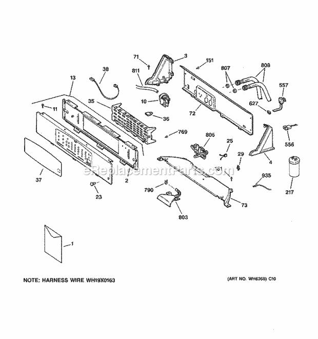 GE WNSB8060B1WW Washer Controls & Backsplash Diagram