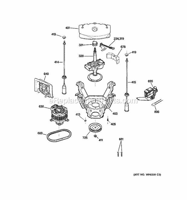 GE WPRB9220D0CC Washer Suspension, Pump & Drive Components Diagram