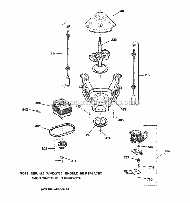 GE WPSQ3120T6WW Washer Suspension, Pump & Drive Components Diagram