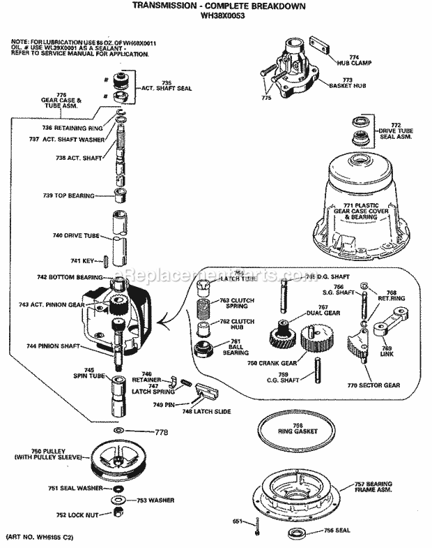 GE WRW5705RBL Washer Transmission - Complete Breakdown Diagram