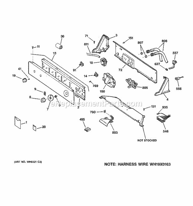 GE WSERR417F2WW Washer Controls & Backsplash Diagram