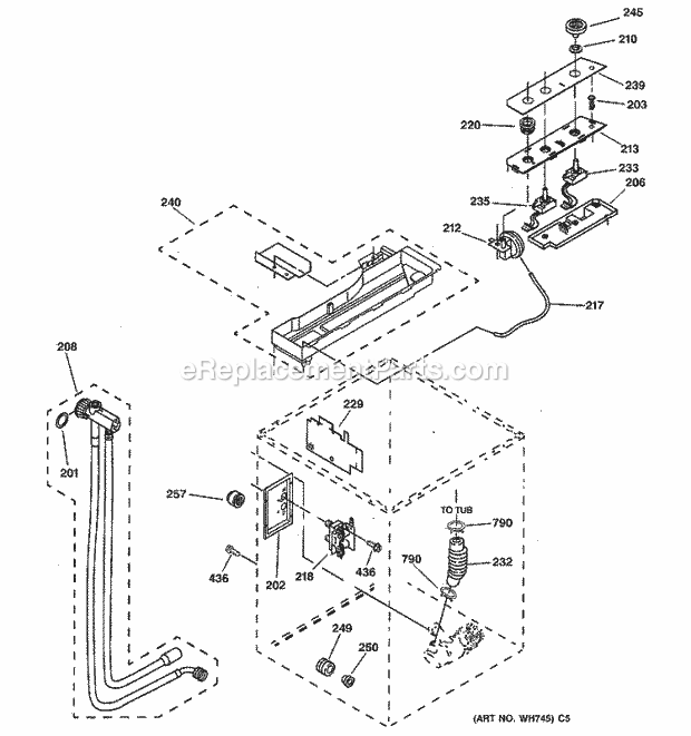 GE WSKP2060W1WH Washer Controls & Rear Panel Parts Diagram