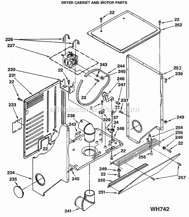 GE WSM2480SAZWW Washer Dryer Combination Dryer Cabinet and Motor Parts Diagram