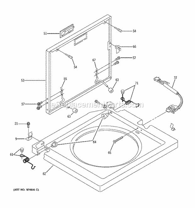 GE WSM2480TCAAA Washer Dryer Combination Washer Top & Lid Diagram