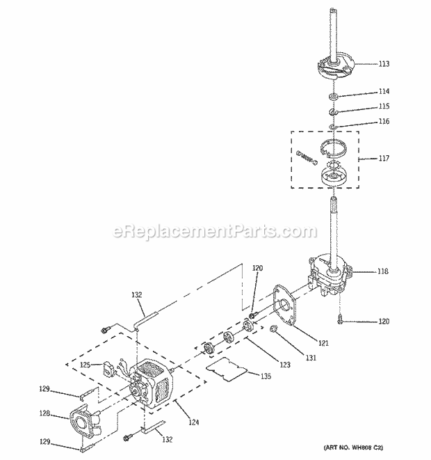 GE WSM2480TCAAA Washer Dryer Combination Brake, Clutch, Gearcase, Motor & Pump Diagram