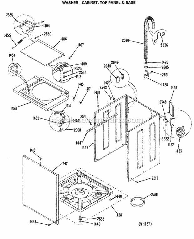 GE WSM2700LBW Washer Dryer Combination Washer - Cabinet, Top Panel & Base Diagram