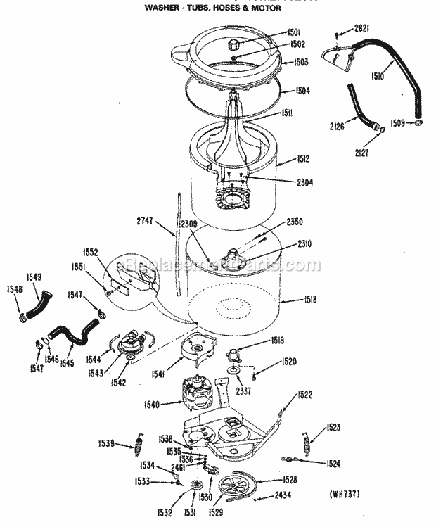 GE WSM2700LCW Washer Washer - Tubs, Hoses & Motor Diagram