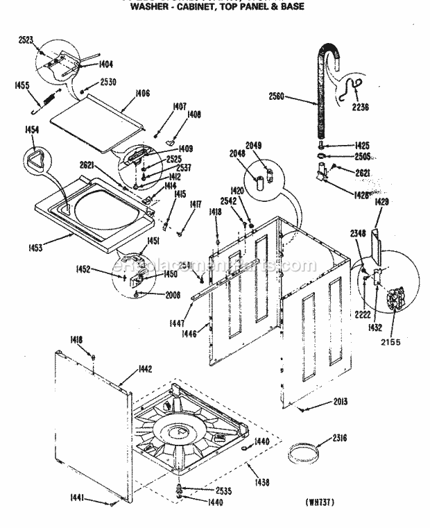 GE WSM2700RAW Washer Dryer Combination Washer - Cabinet, Top Panel & Base Diagram