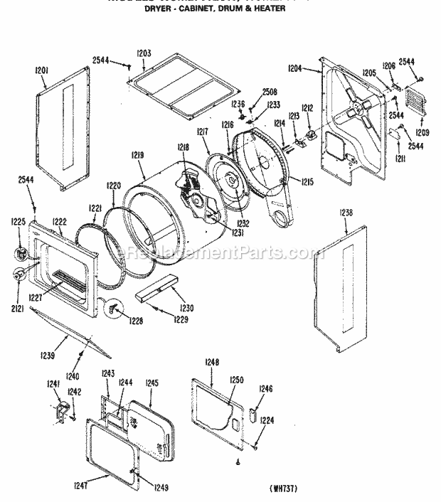 GE WSM2780LCW Washer Dryer - Cabinet, Drum & Heater Diagram