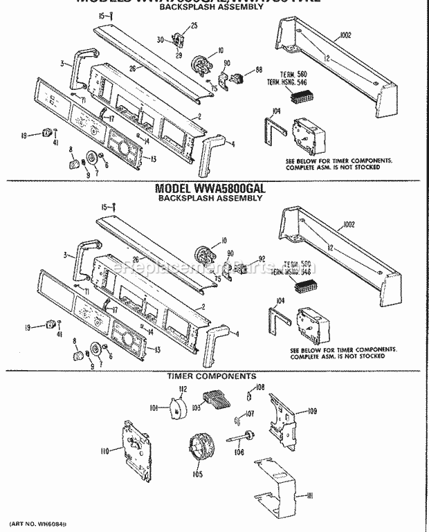 GE WWA5600GAL Washer Backsplash Assembly Diagram