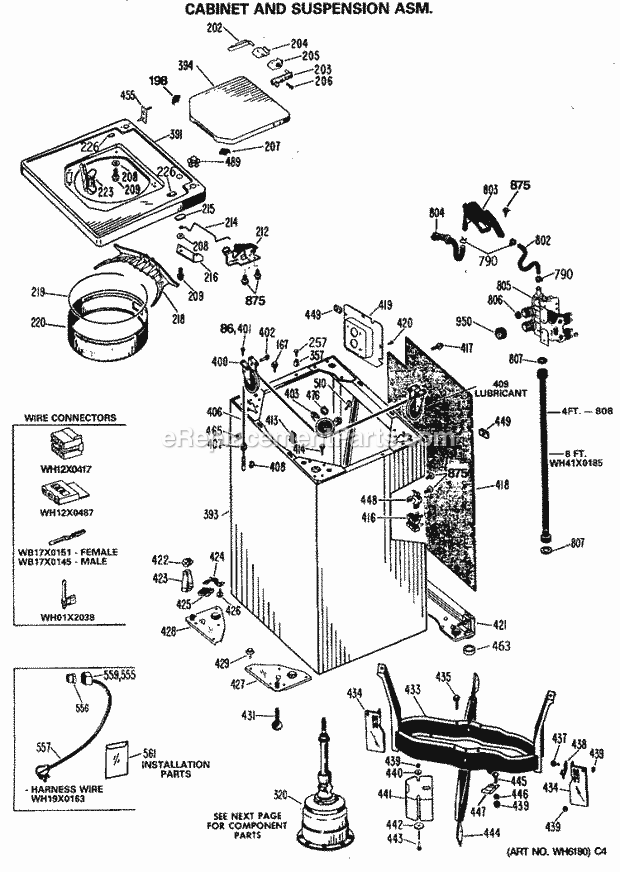 GE WWA5600SALHA Washer Cabinet and Suspension Asm. Diagram