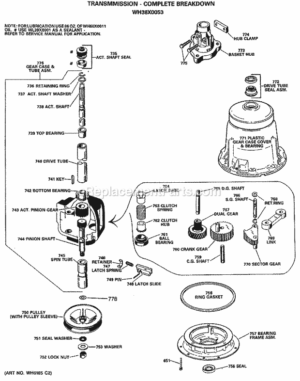 GE WWA7800RBL Washer Transmission - Complete Breakdown Diagram