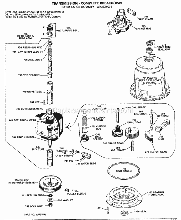 GE WWA8344VLL Washer Transmission - Complete Breakdown Diagram