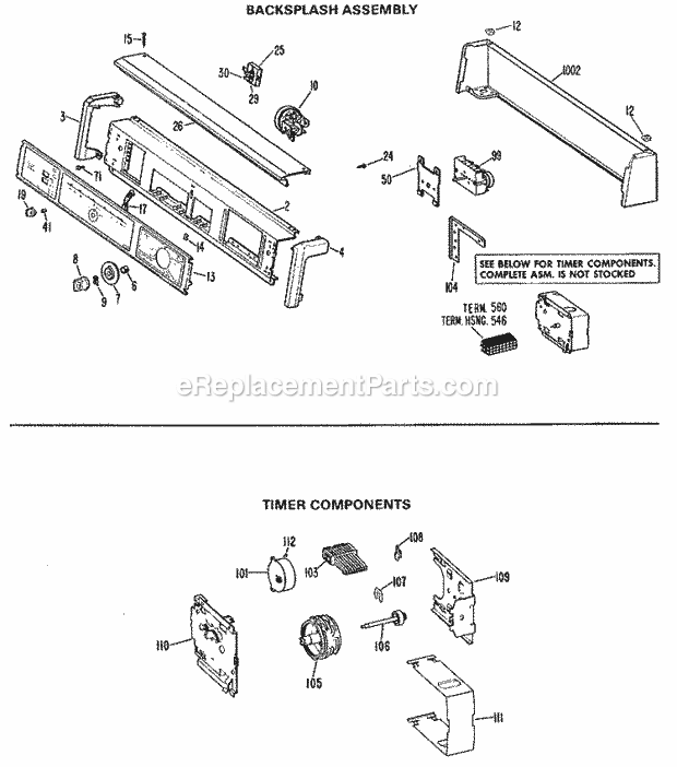 GE WWA8354VML Washer Backsplash Assembly Diagram