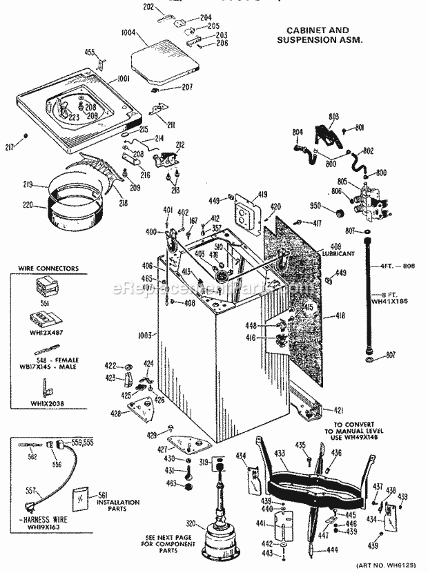 GE WWA8354VML Washer Cabinet and Suspension Asm. Diagram