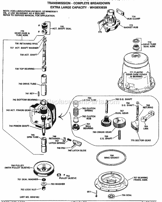 GE WWA8600GCL Washer Transmission - Complete Breakdown Diagram