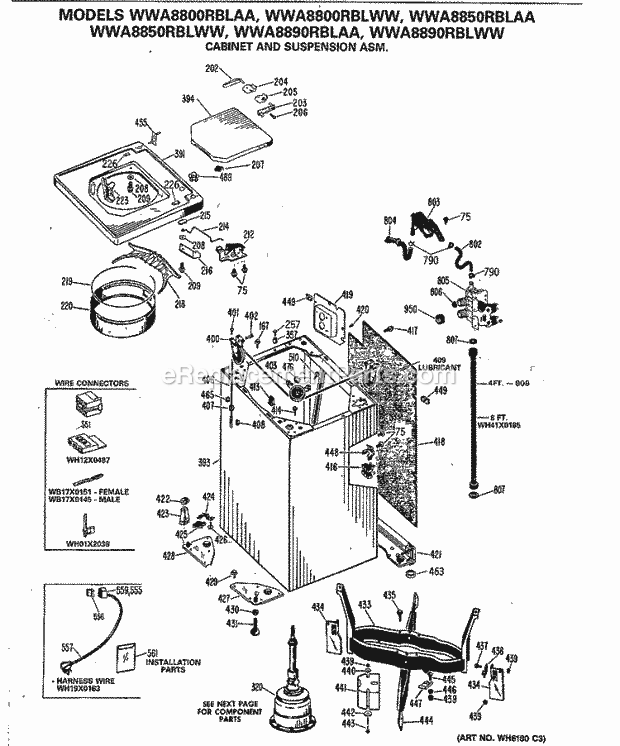 GE WWA8800RBLAA Washer Cabinet and Suspension Asm. Diagram