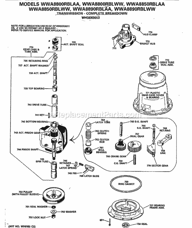 GE WWA8800RBLAA Washer Transmission - Complete Breakdown Diagram