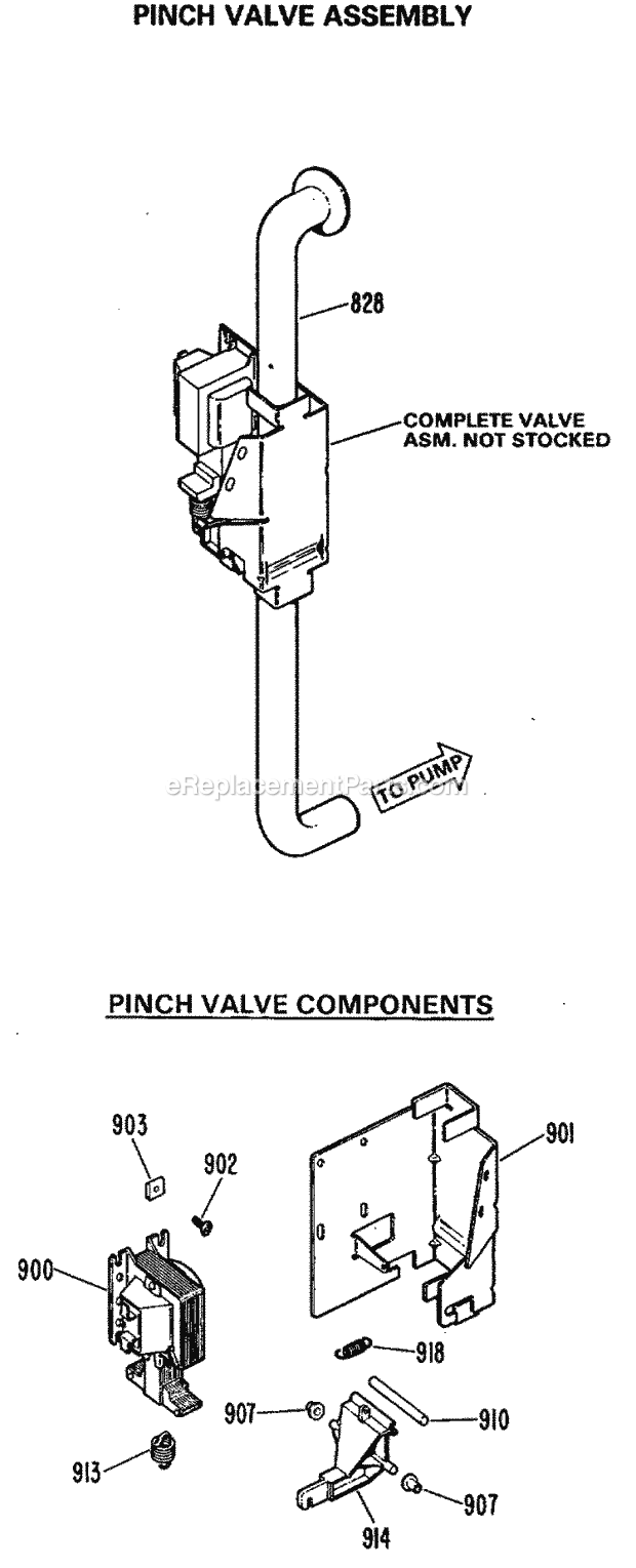 GE WWA8810RBL Washer Pinch Valve Assembly Diagram