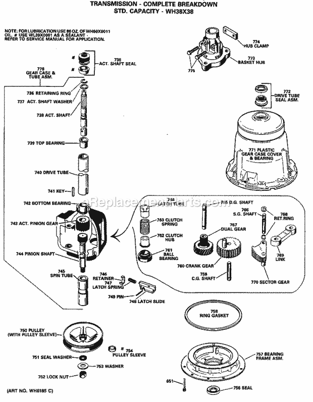GE WWC8000PAL Washer Transmission - Complete Breakdown Diagram