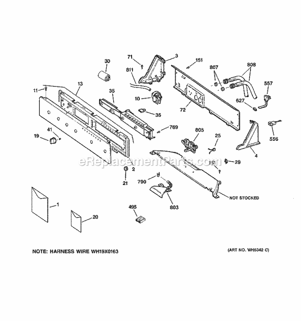 GE WZRE5260F2GG Washer Controls & Backsplash Diagram