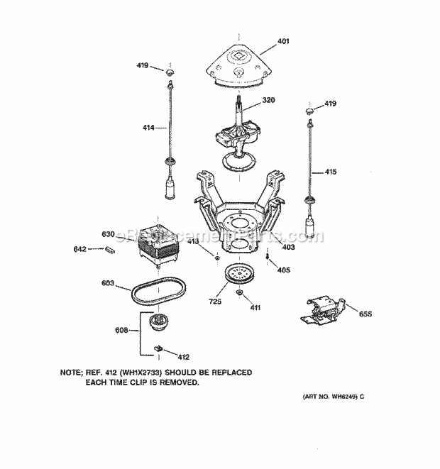 GE YBXR2070TAWW Washer Suspension, Pump & Drive Components Diagram