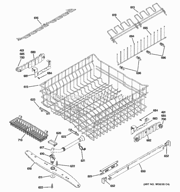 GE ZBD0710K01SS Dishwasher Upper Rack Assembly Diagram