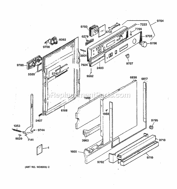 GE ZBD4600X Dishwasher Escutcheon & Door Assembly Diagram