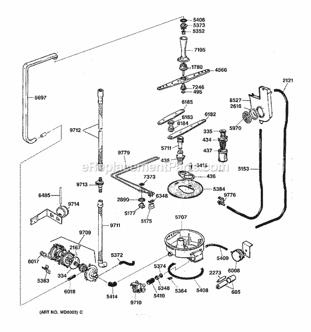 GE ZBD4600X Dishwasher Motor - Pump Mechanism Diagram