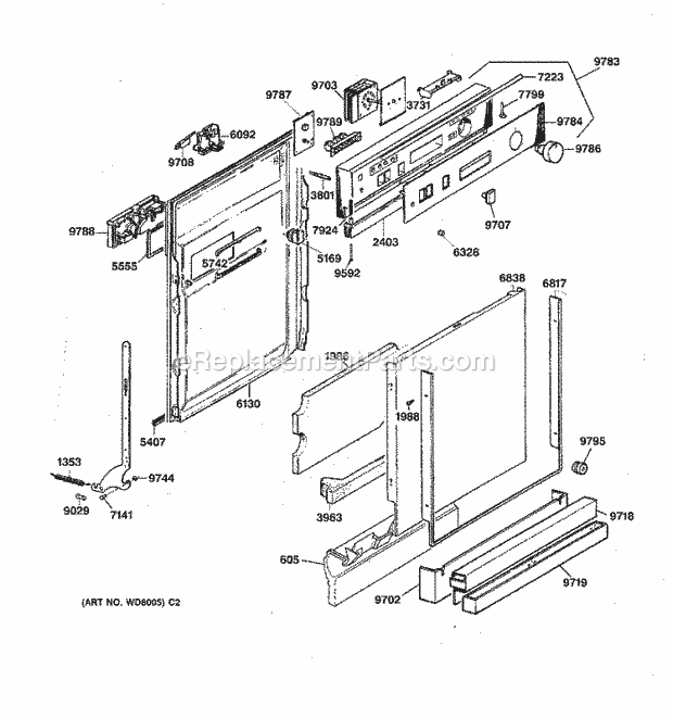 GE ZBD4700X Dishwasher Escutcheon & Door Assembly Diagram