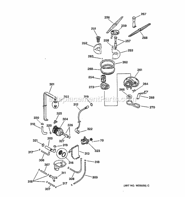 GE ZBD5900D01SS Dishwasher Motor - Pump and Spray Arm Assembly Diagram