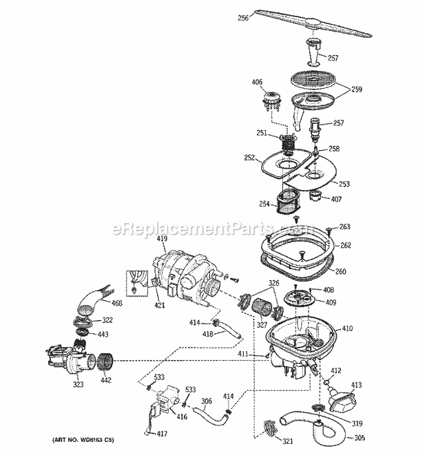 GE ZBD6900G05SS Dishwasher Sump Assembly Diagram