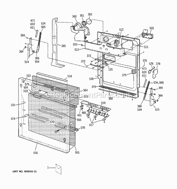 GE ZBD7005G04II Dishwasher Door Assembly Diagram