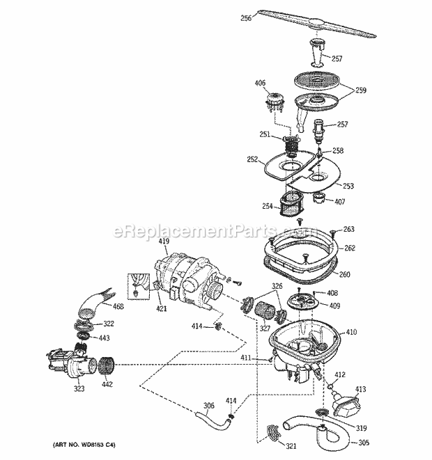 GE ZBD7005G04II Dishwasher Sump Assembly Diagram