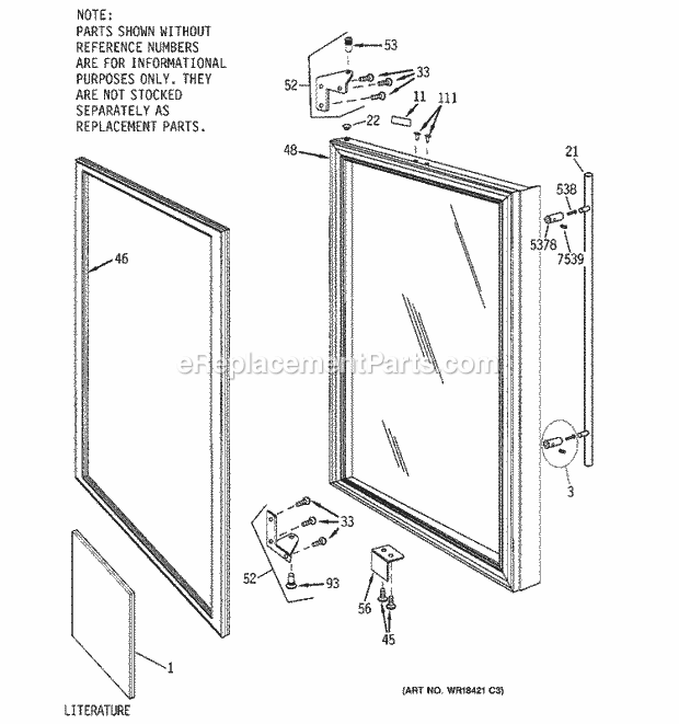 GE ZDB24AAWW Refrigerator Door Diagram