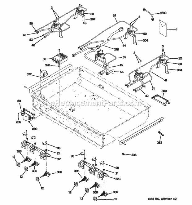 GE ZDP366LP3SS Gas & Burner Parts Diagram
