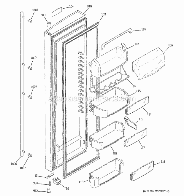 GE ZFSB23DRFSS Refrigerator Fresh Food Door Diagram