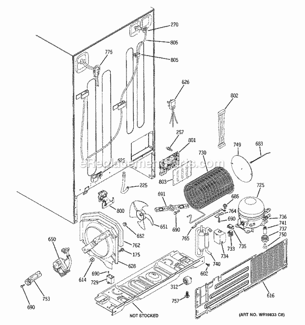 GE ZFSB26DRESS Refrigerator Sealed System & Mother Board Diagram