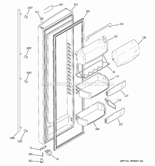 GE ZFSB26DRESS Refrigerator Fresh Food Door Diagram