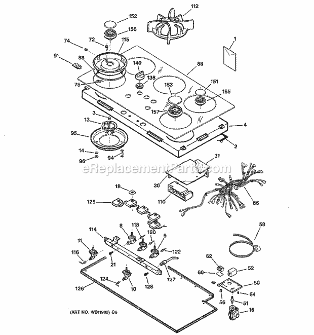 GE ZGU3650BB1BG Gas Range Cooktop Diagram