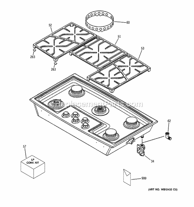 GE ZGU375LSD1SS Gas Range Cooktop Appearance Parts Diagram