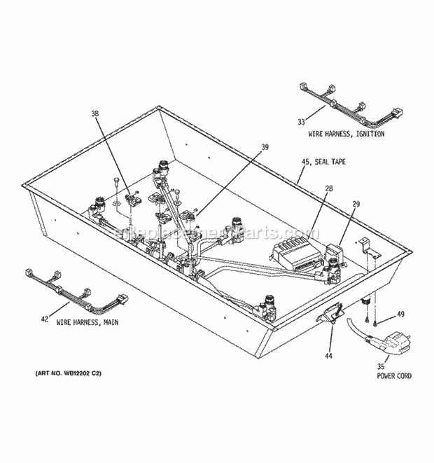 GE ZGU375LSD1SS Gas Range Cooktop Box Components Diagram