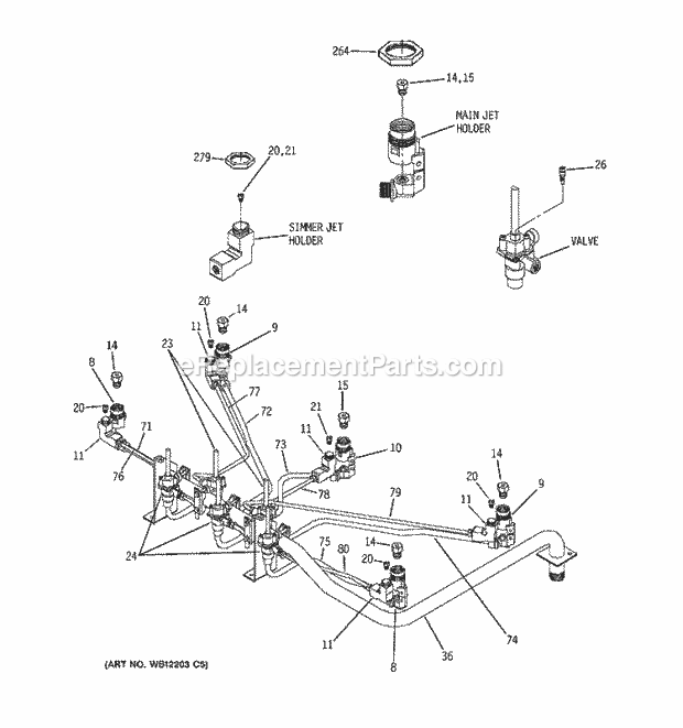 GE ZGU375LSD3SS Gas Range Valve & Tube Assemblies Diagram