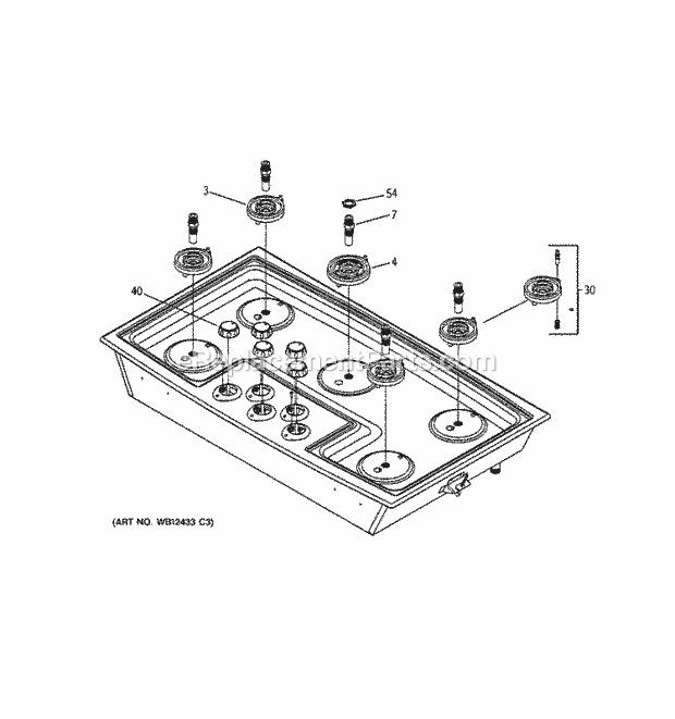 GE ZGU375NSD3SS Gas Range Cooktop & Burners Diagram