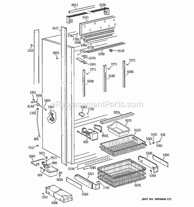 GE ZICS36NABSSLH Refrigerator Freezer Section, Trim & Components Diagram