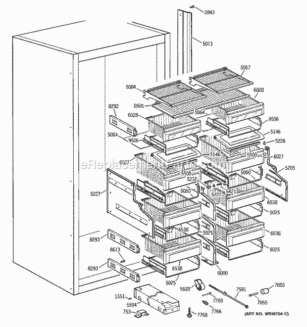 GE ZIFS36NDALH Refrigerator Shelves & Drawers Diagram